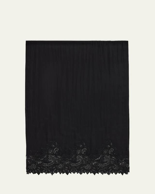 Zari Paisley Floral-Trim Cashmere Scarf